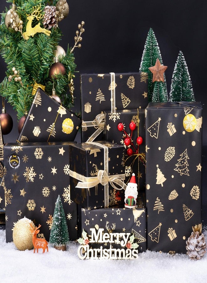 Rancco Christmas Wrapping Paper Rolls-3 Rolls Black and Gold Wrapping Paper, Christmas Tree Snowflake Reindeer Glitter Foil Xmas Wrap Paper for New Year, Party, Birthday, Wedding, Holiday, 17 x 118'' - Image 3